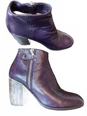Dries Van Noten Deep Eggplant Leather Ankle Boots 36/5.5-6